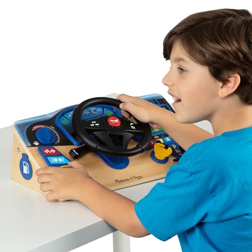 Melissa & Doug Vroom & Zoom Interactive Wooden Dashboard Steering Wheel Pretend Play Driving Toy - Kids Activity Board, Toddler Sensory Toys For Ages Melissa & Doug