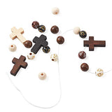 Pandahall 170Pcs 8mm Round Acrylic&Wooden Beads and 30Pcs 22x15.5mm Natural Wooden Cross Pendants Beads Charm with 0.8mm Crystal Elastic String for PH PandaHall