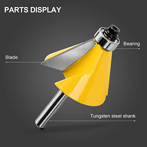 Exqutoo 3 Piece Chamfer Router Bit Set Kit, 1/4" Shank, 15, 22.5, 30 Degree Cutting Angle, 1" Cutting Length - WoodArtSupply