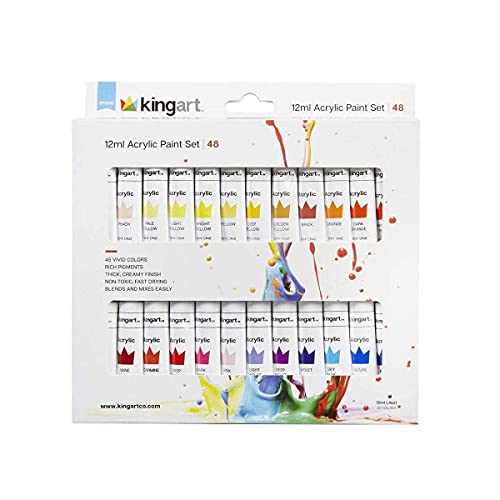 KINGART Studio Acrylic Paint, 12ml (.4oz), Set of 48 Colors KINGART