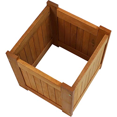 Sunnydaze Meranti Wood 16-Inch Square Planter Box with Teak Oil Finish - Set of 2 - WoodArtSupply