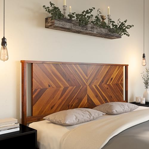 Bme Vivian Rustic Golden Brown Solid Acacia Wood Headboard - King Size, Scandinavian Style Bme