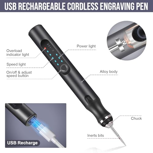  USB Rechargeable Micro Engraver Etching Pen,25W Mini Electric  Engraving Tool,Portable Precision Engraving Pen with 35bits for DIY Jewelry  Glass Wood Plastic (Silver)