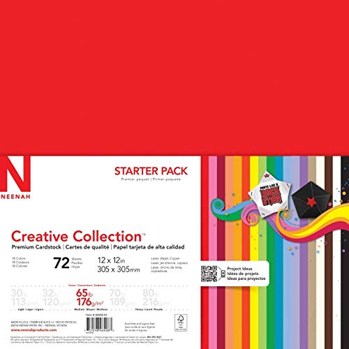 Astrodesigns/Creative Collection Starter Kit Cardstock, 12" x 12", 65 lb/176 gsm 18-Color Assortment, 72 Sheets (46408-03) Neenah