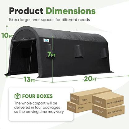 ADVANCE OUTDOOR 13x20 ft Carport 2 Roll up Doors & Vents Outdoor Portable Storage Shelter Garage Tent for Vehicle Boat, Truck Anti-UV Snow Resistant - WoodArtSupply