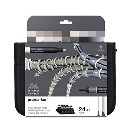 Winsor & Newton ProMarker - Set of 24 - Grey & Black Tones - WoodArtSupply