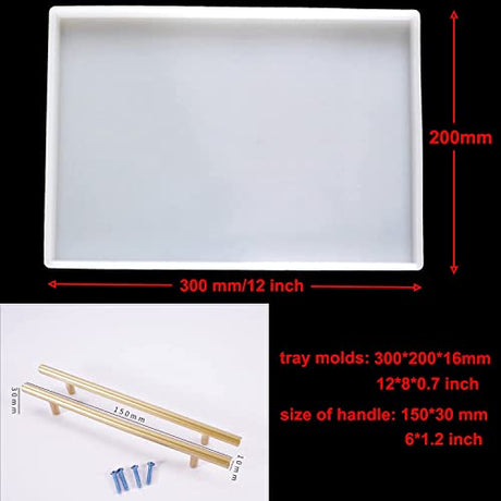 DSHE Silicone Mold Tray Geode 1pcs Agate Platter Molds and 2pcs Gold Handles, Epoxy Resin Casting Molds for Making Faux Agate Tray,Serving Board DSHE