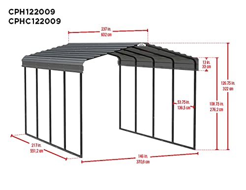 Arrow Carports Galvanized Steel Carport, Full-Size Metal Carport Kit, 12' x 20' x 9', Eggshell Arrow