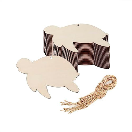 20pcs Turtle Wood Crafts Cutouts Wooden Sea Turtle Shaped Hanging Ornaments with Hole Hemp Ropes Gift Tags for DIY Projects Sea Animals Themed Party Creaides