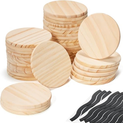 36Pcs Unfinished Wood Coasters-4" Unfinished Natural Wood Slices for Crafts Round with Non-Slip for Wedding Decoration/Blank Coasters Wood Kit DIY