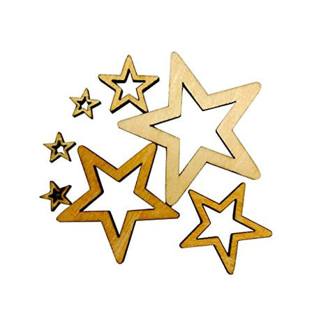 AMLESO 50 Pieces Assorted Size Hollow Unfinished Wooden Star Embellishments for Scrapbooking Decoration Wood Ornaments AMLESO