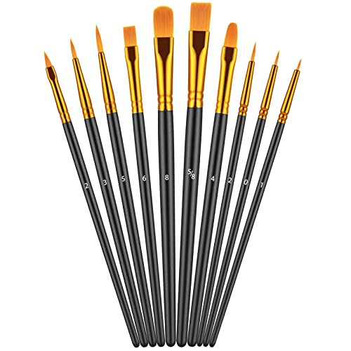 Paint Brush Set, 10 Pcs Paint Brushes for Acrylic Painting, Round Pointed Tip Detail Small Paint Brush for Oil Watercolor Canvas Face Body Boards - WoodArtSupply