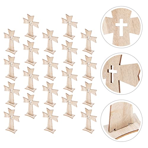 PRETYZOOM 60 pcs Holiday Decorations Wood Jesus Cross Wood Crosses for Crafts Unfinished Cutout Remembrance Ornament Tabletop Cross Holy Cross Table - WoodArtSupply