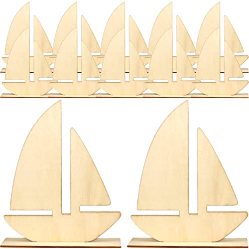 10pcs Sailboat Wood Slices Unfinished Wood Cutouts Rustic Blank Wood Sailing Ship Slice Pieces Ornaments Hanging Embellishments for Beach Ocean Theme Sewroro