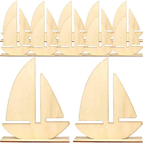 10pcs Sailboat Wood Slices Unfinished Wood Cutouts Rustic Blank Wood Sailing Ship Slice Pieces Ornaments Hanging Embellishments for Beach Ocean Theme