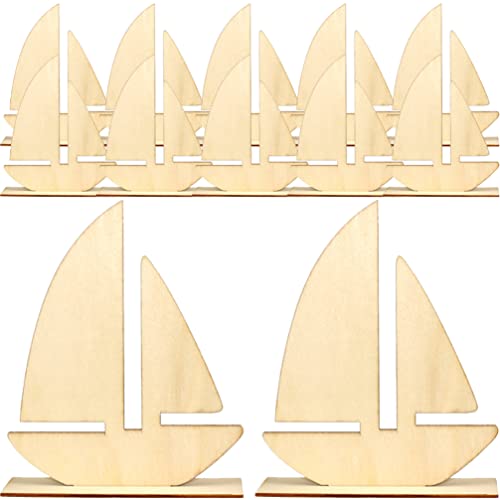 10pcs Sailboat Wood Slices Unfinished Wood Cutouts Rustic Blank Wood Sailing Ship Slice Pieces Ornaments Hanging Embellishments for Beach Ocean Theme - WoodArtSupply