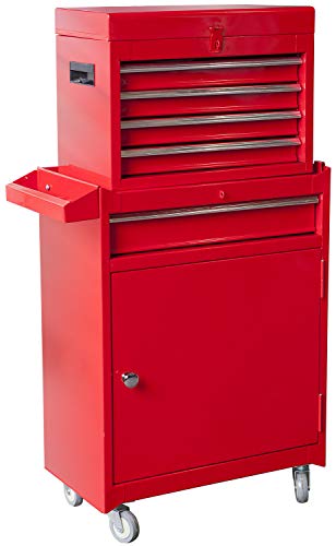 Torin Rolling Garage Workshop Organizer Detachable 4 Drawer Tool Chest with Large Storage Cabinet and Adjustable Shelf, 11" 20.3" 40.4", Red Torin