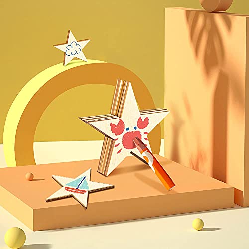 100 Pieces Wood Stars for Crafts，Unfinished Wood Stars for Crafts，Blank Wood Pieces Wooden Cutouts Ornaments for DIY Craft Project，Festival & Party