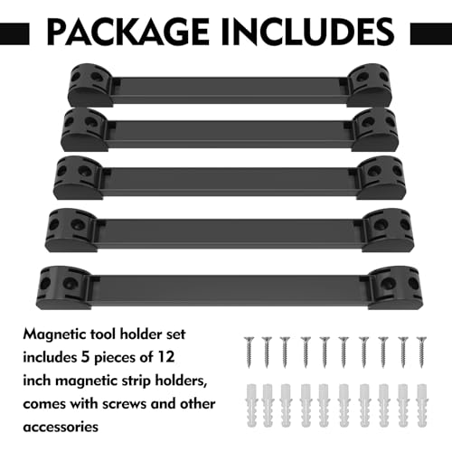 SDLDEER 5 Pack Magnetic Tool Holder, Magnetic Strips Tool Magnet Bar PVC Coated for Garage Tool Organizer 12 In SDLDEER