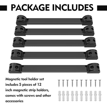 SDLDEER 5 Pack Magnetic Tool Holder, Magnetic Strips Tool Magnet Bar PVC Coated for Garage Tool Organizer 12 In - WoodArtSupply