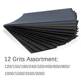 HSYMQ 24PCS Sand Paper Variety Pack Sandpaper 12 Grits Assorted for Wood Metal Sanding, Wet Dry Sandpaper HSYMQ