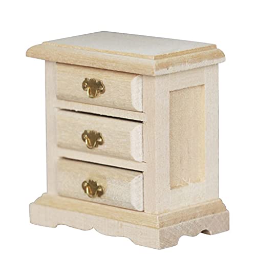 Abaodam 1pc Bedside Table Model Solid Wood Nightstand Drawer Dresser Mini Accessories Unfinished Nightstand Dollhouse Doll Decoration Dollhouse