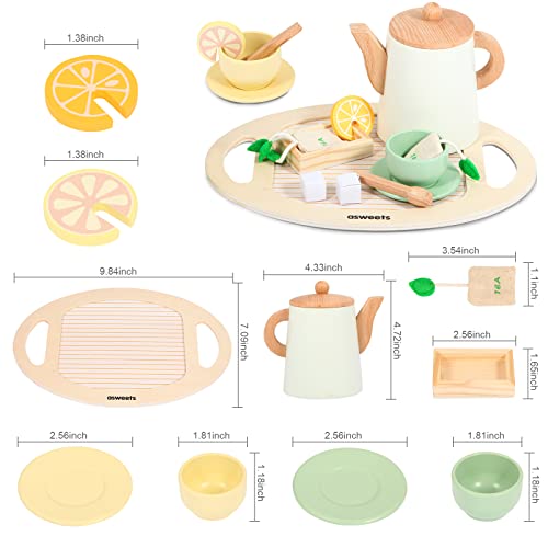 Asweets Wooden Tea Set for Little Girls,Tea Party Set Play Kitchen Accessories for Kid Playset Pretend Toddler Tea Set Toy Asweets