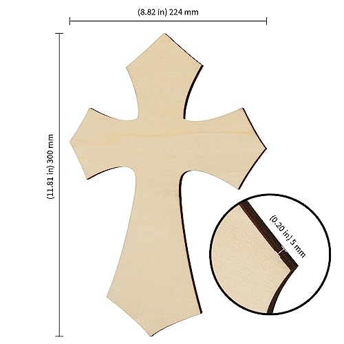 KEILEOHO 12 PCS Unfinished Wooden Cross, Cross Wood Cutouts, Wooden Crosses for Crafts, Halloween and Christmas Decorations, 3/16 x 11.8 x 8.8 Inch KEILEOHO