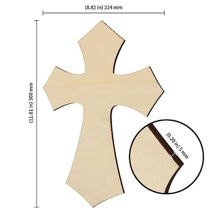 KEILEOHO 12 PCS Unfinished Wooden Cross, Cross Wood Cutouts, Wooden Crosses for Crafts, Halloween and Christmas Decorations, 3/16 x 11.8 x 8.8 Inch