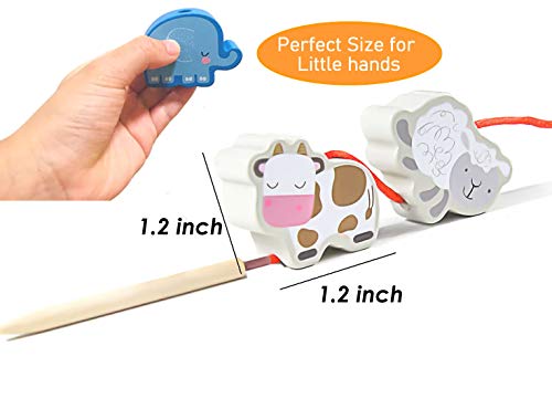 BMTOYS Montessori Educational Threading Toys Wooden Stringing Farm Animals Fruits Lacing Beads Preschool Toy for Toddler 3 4 5 Year Old Boys Girls BMTOYS