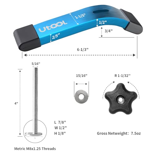 UTOOL 2 Pack T-Track Hold Down Clamps Kit, 6-1/3" L x 1-1/5" Width, Heavy Duty Anodized Clamps for Woodworking, Starlight Blue - WoodArtSupply