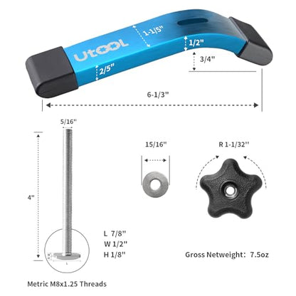 UTOOL 2 Pack T-Track Hold Down Clamps Kit, 6-1/3" L x 1-1/5" Width, Heavy Duty Anodized Clamps for Woodworking, Starlight Blue - WoodArtSupply