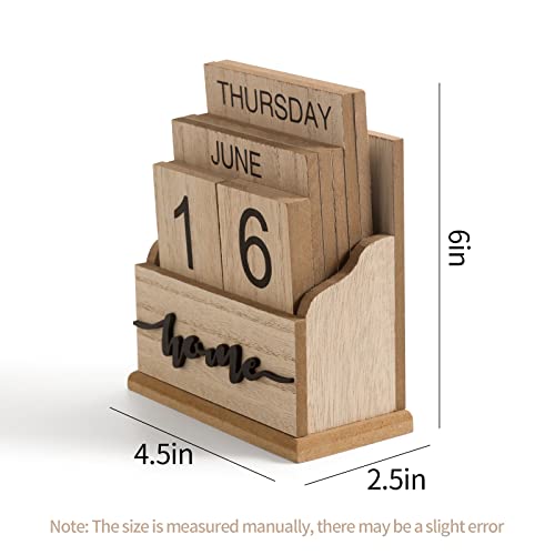Perpetual Calendar Wooden Blocks Calendar for Home Office Desk Date Week Month Accessories (Natural Wood Calendar) Aovdy