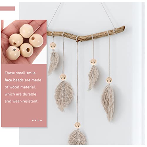 VOSAREA 50pcs Wooden Beads Smile Face Wood Beads Ball Wood Beads Spacer Beads with Hole for DIY Jewelry Bracelet Necklace Craft Making (18MM) VOSAREA