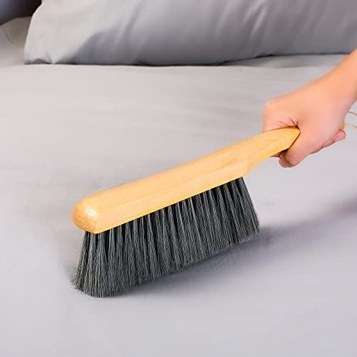 2 Pieces Wooden Bench Brushes Fireplace Brush Horse Hair Bench Brush Soft Bristles Long Wood Handle Dust Brush for Hearth Tidy Car Home Workshop Patelai
