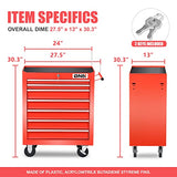 DNA MOTORING TOOLS-00264 7-Drawer Plastic Top Rolling Tool Cabinet with Keyed Locking System,27.55" L X 13" W X 30.31" H,Red DNA MOTORING