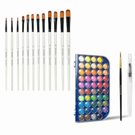 GETHPEN Filbert Paint Brushes Set Watercolor Paint 48 Colors GETHPEN