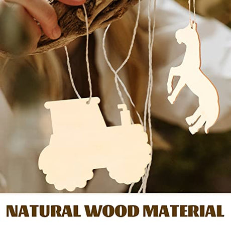 EXCEART 45pcs Farm Animals Unpainted Wood Cutout Shapes Cow Pig Chicken Horse Sheep Dog Unfinished Animal Wooden Ornaments Blank Gift Tags for EXCEART
