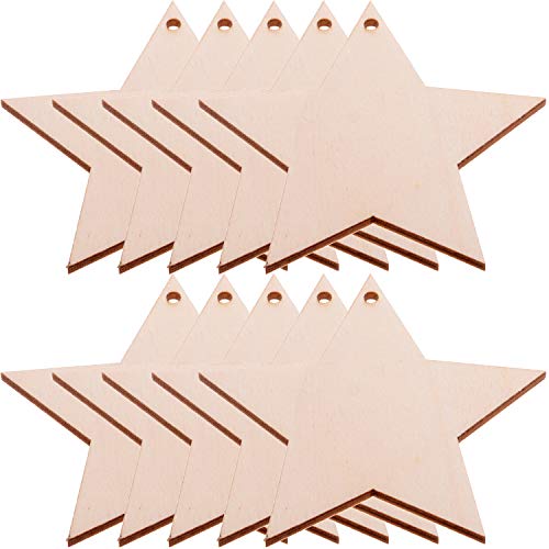 Pack of 50 Wooden Crafts to Paint 3 inch Christmas Tree Hanging Ornaments Unfinished Wood Cutouts Christmas Decoration DIY Crafts (Wooden Star malyunin