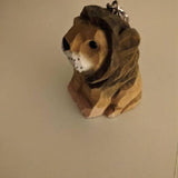 Lion Keychain Ring Hook Clip Charm Miniature Wood Mini Figurine Small Animal Male Mane King Feline Selsela