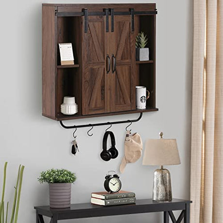 RUSTOWN Rustic Wood Wall Storage Cabinet with Two Sliding Barn Door, 3-Tier Decorative Farmhouse Vintage Cabinet for Kitchen Dining, Bathroom, Living RUSTOWN