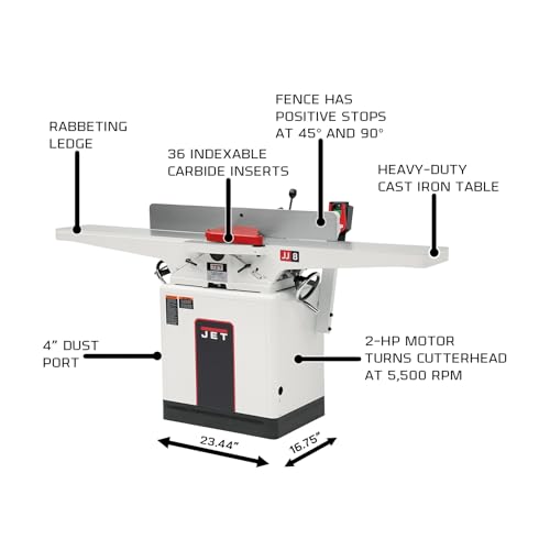 JET 8-Inch Jointer, Helical Head, 2 HP, 1Ph 230V (Model JWJ-8HH) - WoodArtSupply