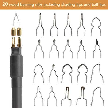 Professional Wood Burning Kit, Wandart 60W Wood Burning Tool Pyrography Kit with Dual Wood Burner 20 Woodburning Wire Nibs Tips including Ball Tips WANDART