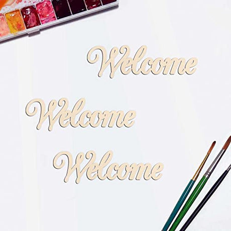20pcs Welcome Wood Cutouts Mini Welcome Wedding Wooden Slices Embellishments Gift Unfinished Wood Ornaments for DIY Craft Decoration, 3.94''x1.18'' JANOU