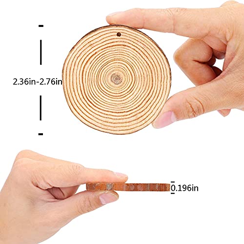 Artmag Natural Wood Slices 30pcs 2.4"-2.8" Unfinished DIY Crafts Predrilled with Hole Round Wooden Circles for Arts Rustic Wood Slices Christmas