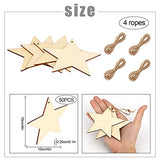 KINBOM 50 Pcs 4 inch Natural Wooden Star, Wood with Natural Twine Cutouts Shape Unfinished Wooden Star Embellishents for Christmas Home Party Wedding KINBOM