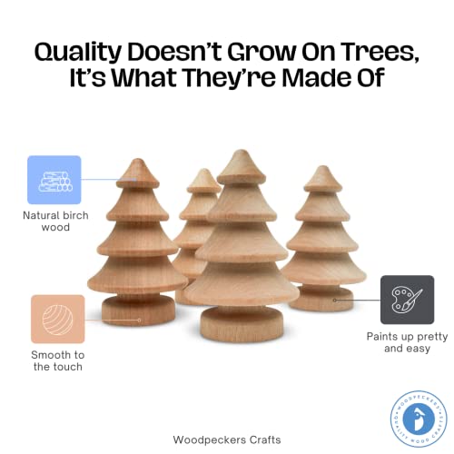 Mini Wooden Christmas Tree 2 inch, Pack of 10 Unfinished Wood Miniature Trees for Christmas Crafts, Peg People, Nature Table, and Small World Play, Woodpeckers