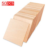 50 Pack Unfinished Wood Square Blank Pieces Natural Wooden Slices for Arts & Crafts, Painting DIY Decorations, Burning & Staining (4" Inch) Super Z Outlet