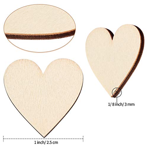 200 Pieces Wood Heart Cutouts Wooden Heart Slices Wooden Tree Pieces for Art Craft Embellishments Ornaments Decoration for Wedding Valentine Crafts Tatuo