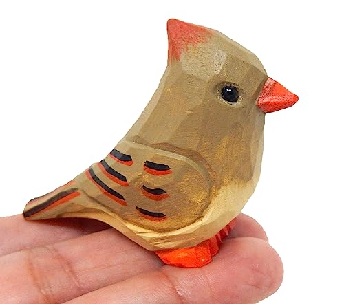 Selsela Cardinal Wood Red Bird Figurine Miniature Garden Statue Carving Home Decor Sculpture Small Animal (Female) - WoodArtSupply